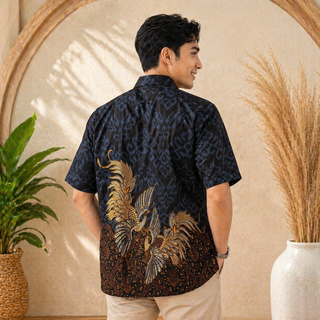 Men’s Premium Batik Shirt II Phoenix Bird Motif Indoensian Traditional Fashion (Size Regular XXL)