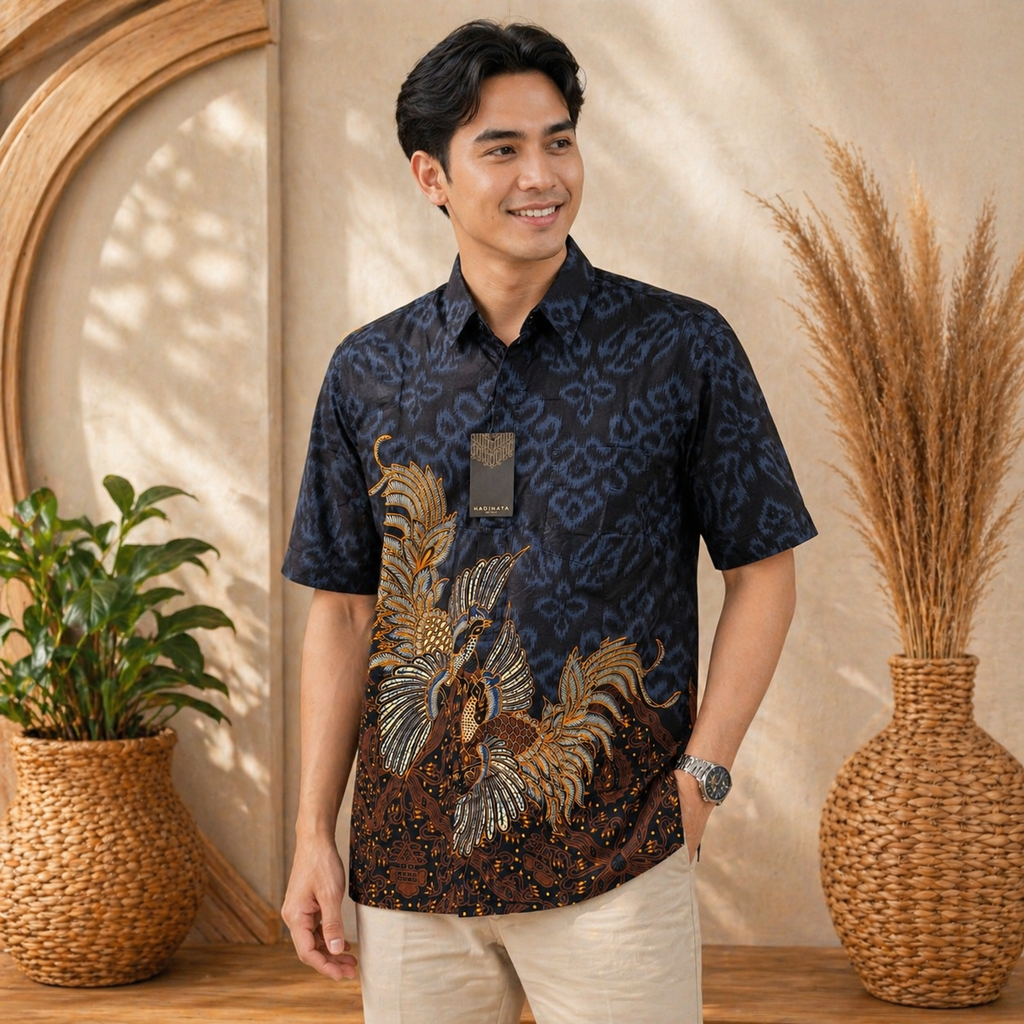 Men’s Premium Batik Shirt II Phoenix Bird Motif Indoensian Traditional Fashion (Size Regular XXL)